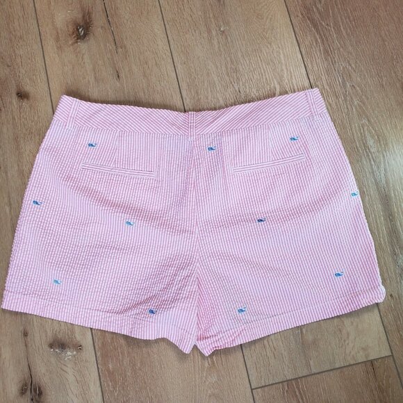 Vineyard Vines Womens Seersucker Pink White Nautical Whale Size L Beachy Preppy - Picture 2 of 14